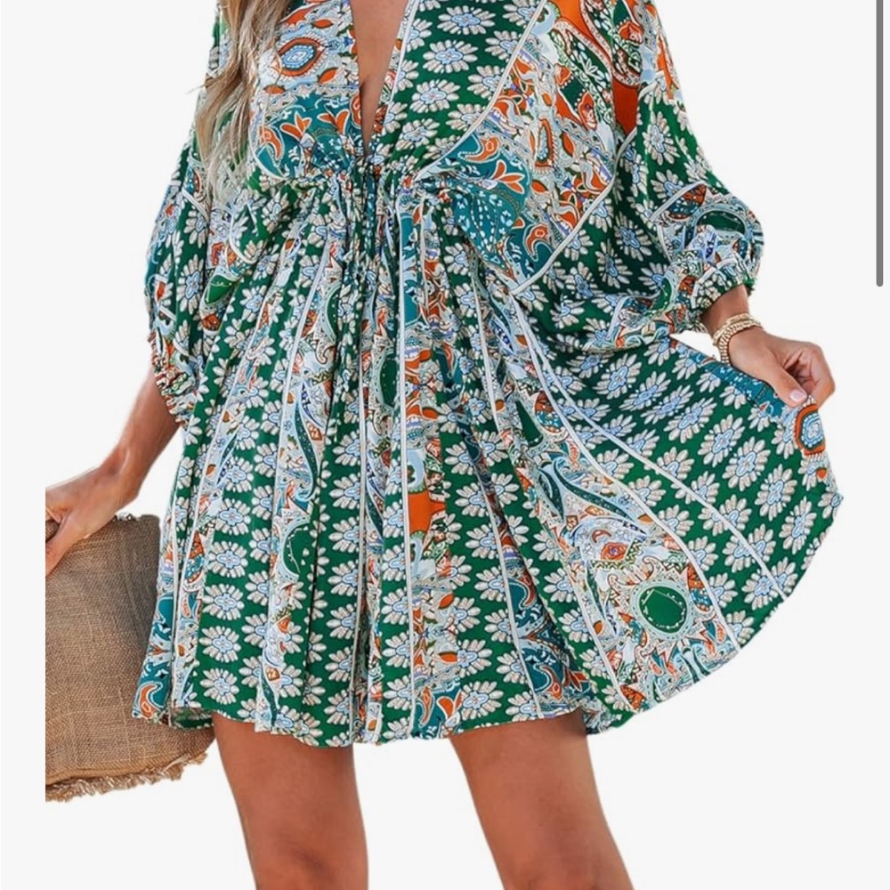 Cupshe Green and Orange Floral Midi Dress
